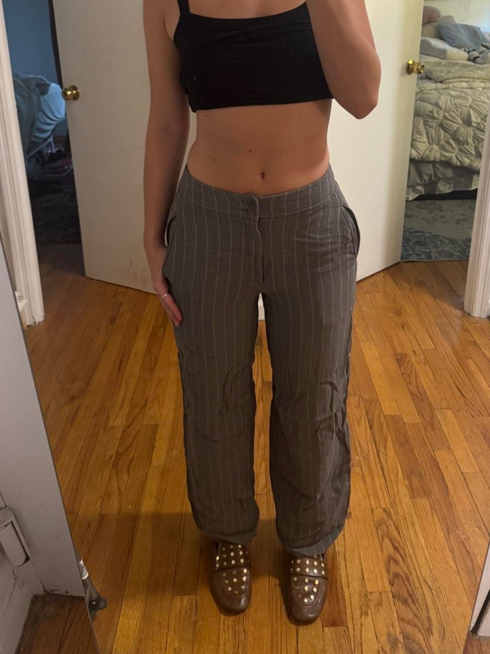 Vintage DKNY brown pinstripe trousers